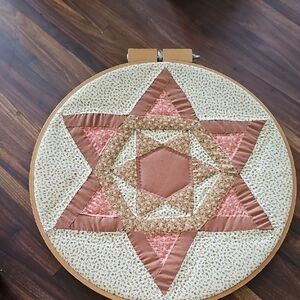VINTAGE TAPESTRY Geometric Star Pattern Pink Brown Handmade 70s Country Cottage